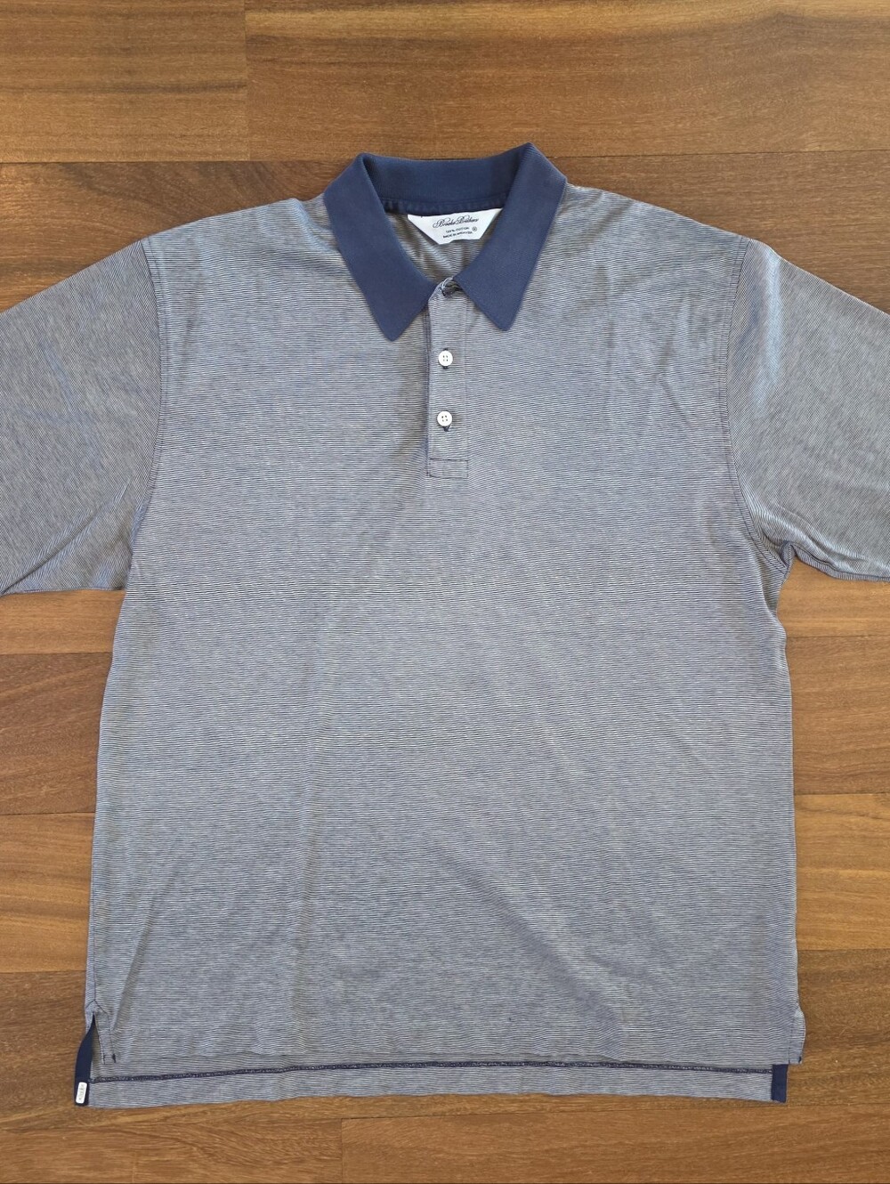 Vintage Brooks Brothers Polo Shirt Medium Blue Micro Stripe Cotton Preppy Golf